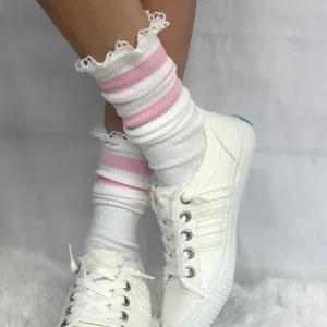 SCHOOLGIRL  striped athletic socks women's - pink