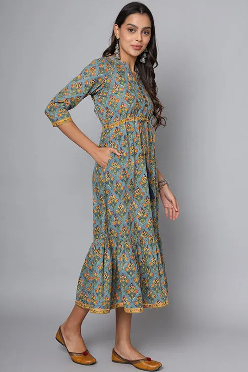 Shuddhi Powder Blue With Mustard Dress