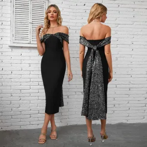 Statement Sequin Bow Midi Dress