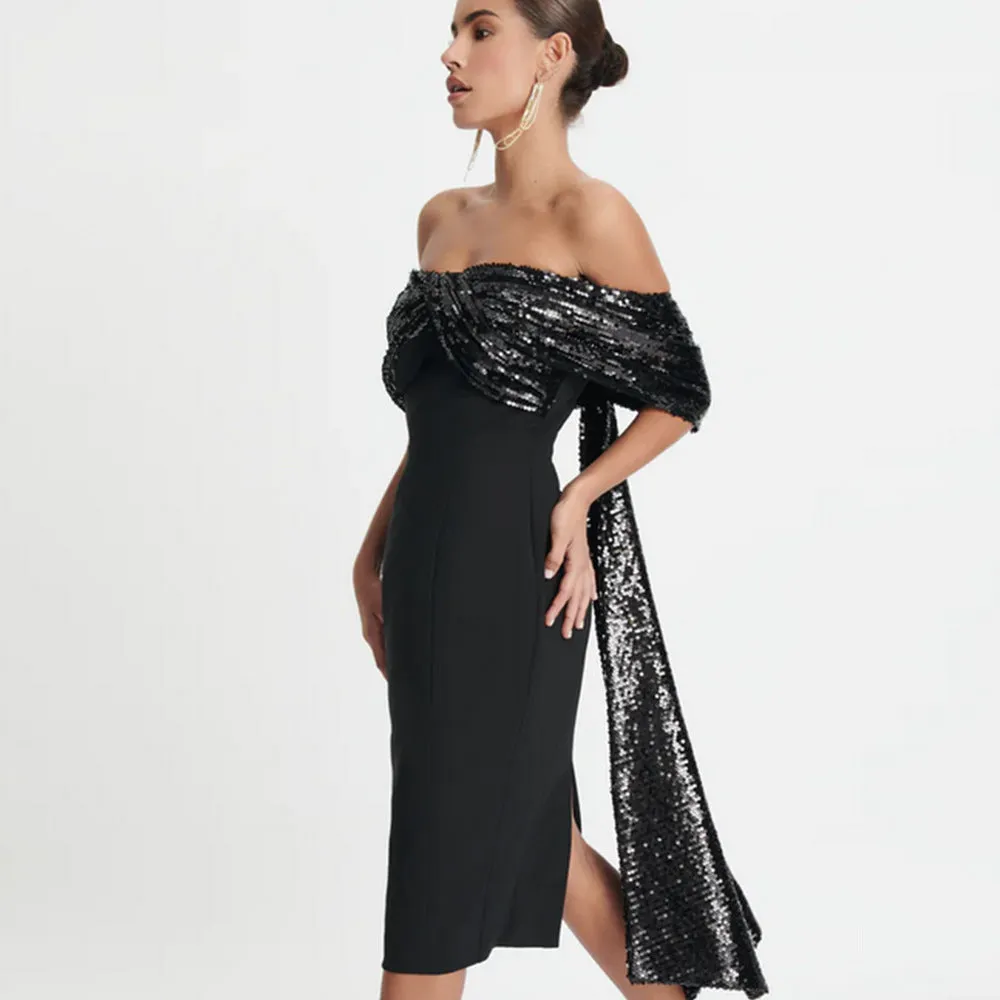 Statement Sequin Bow Midi Dress