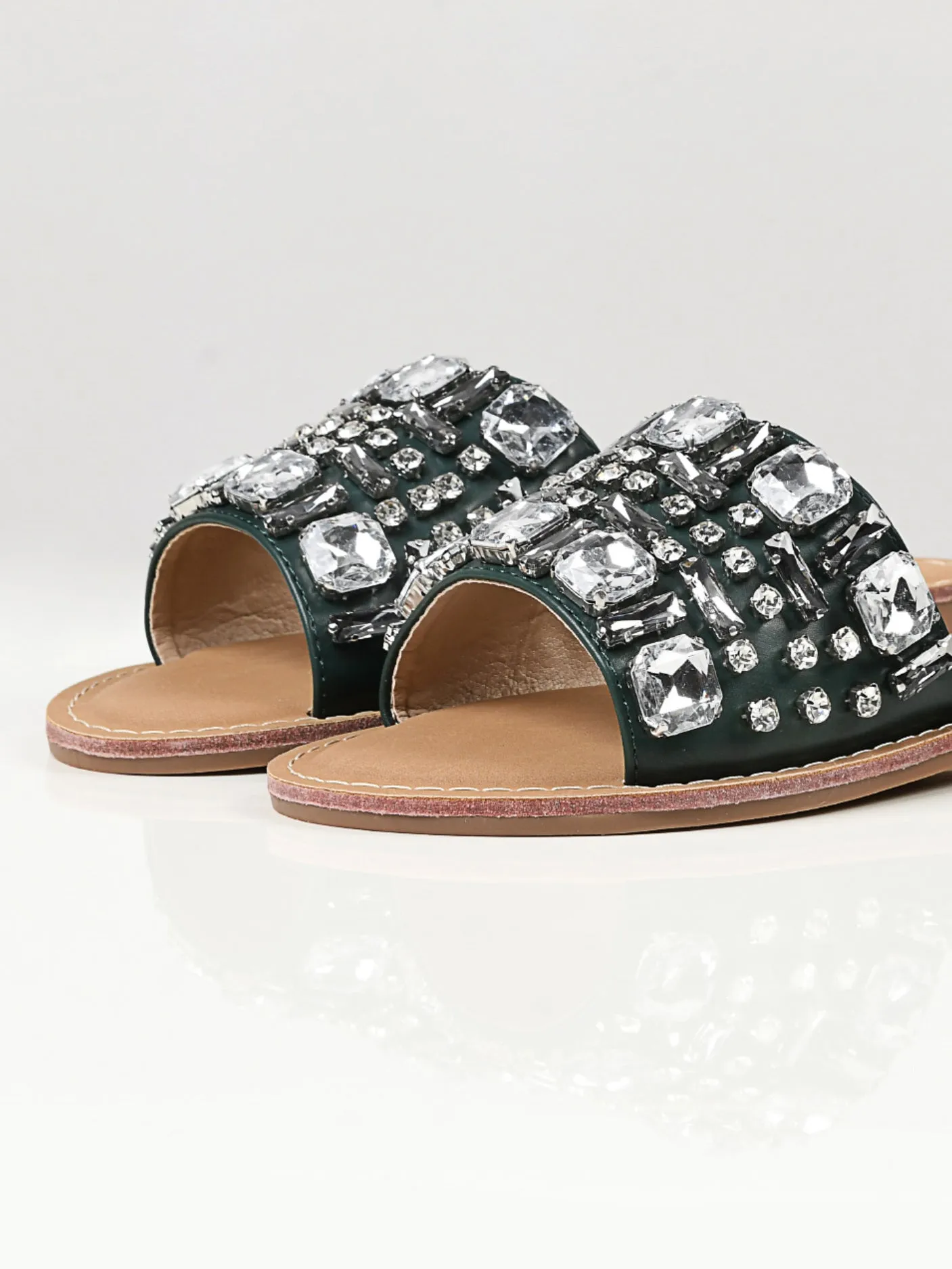 Stone Studded Flats - Green