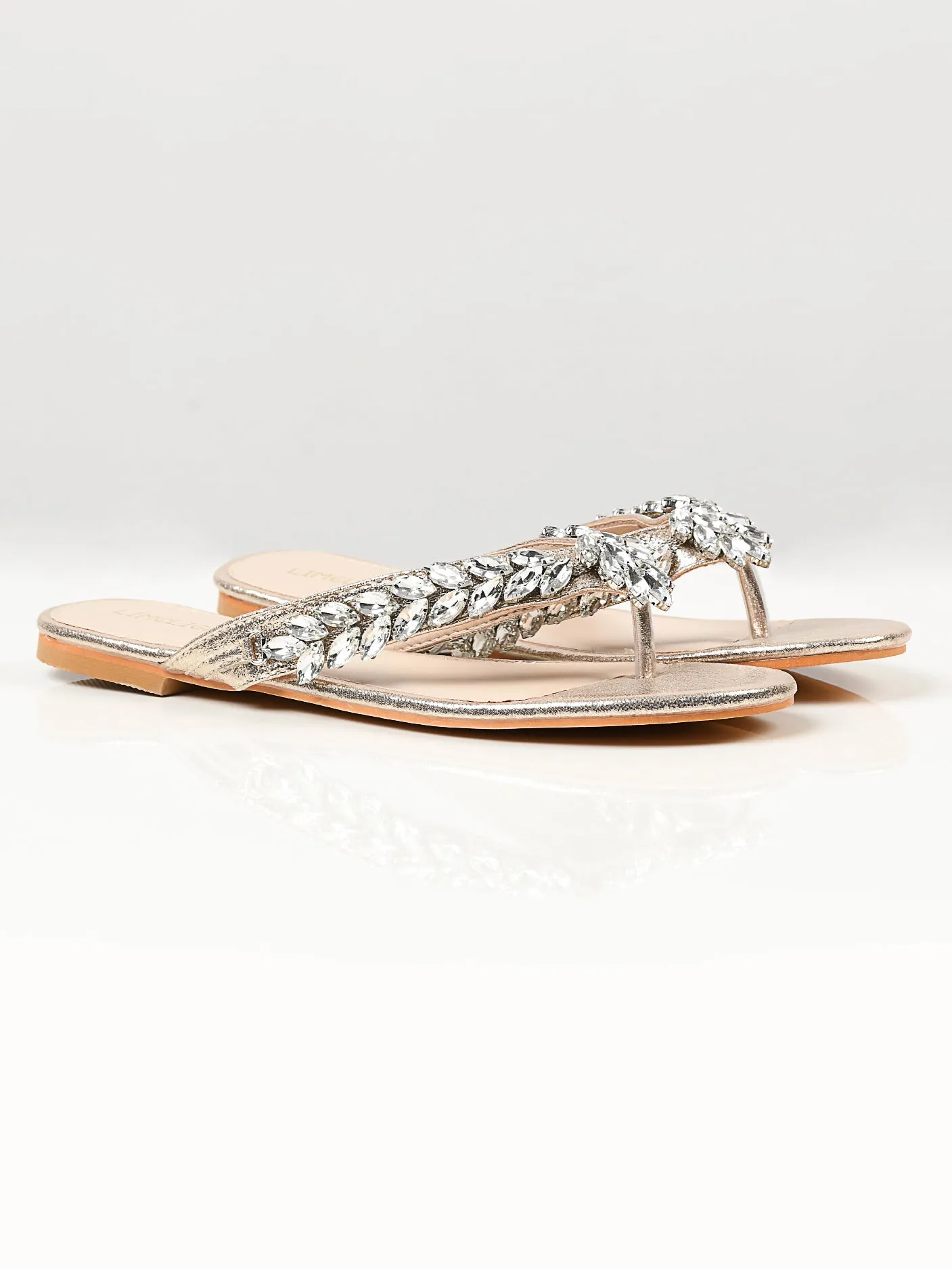 Stone Studded Sandals - Gold