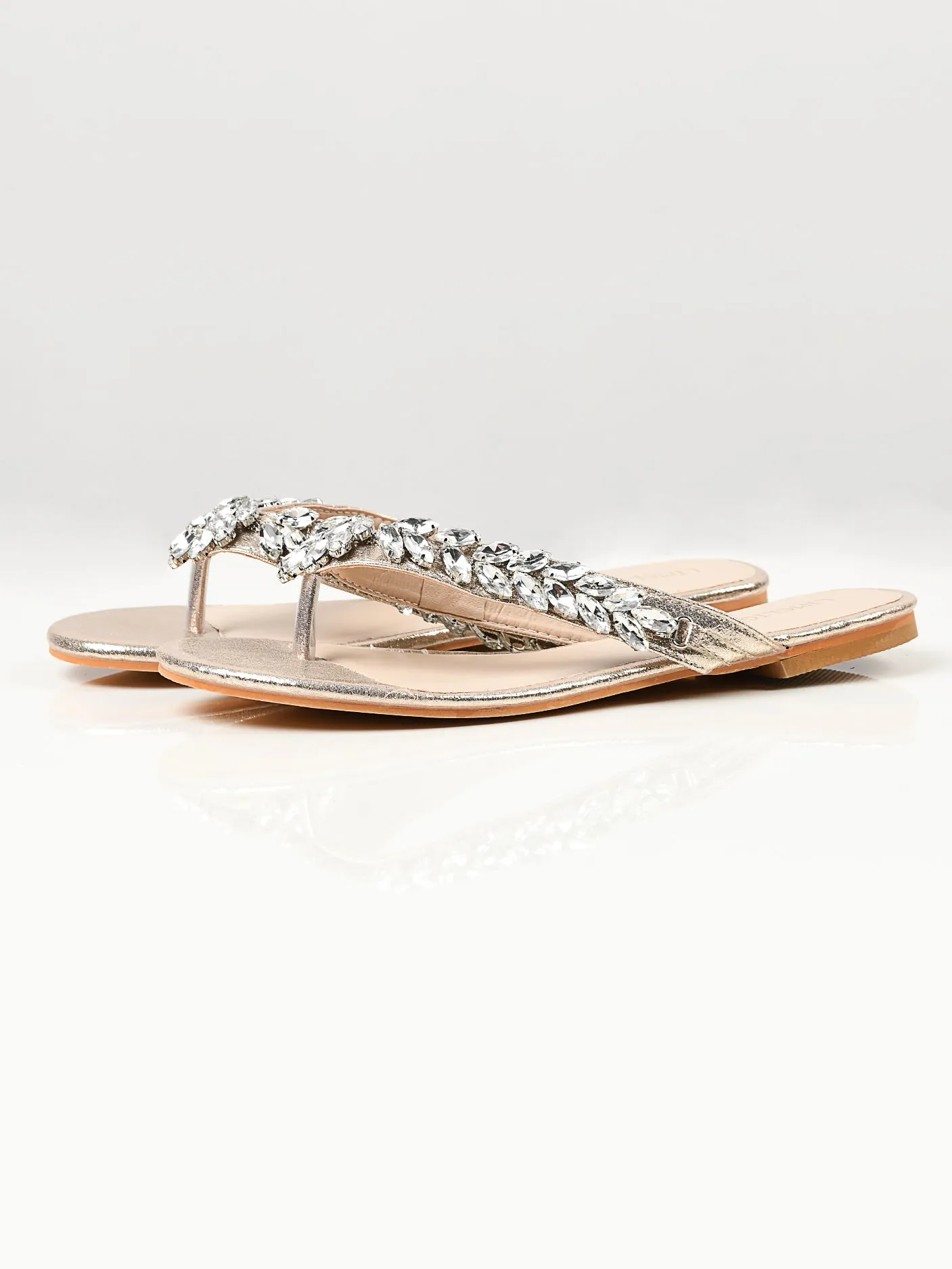 Stone Studded Sandals - Gold