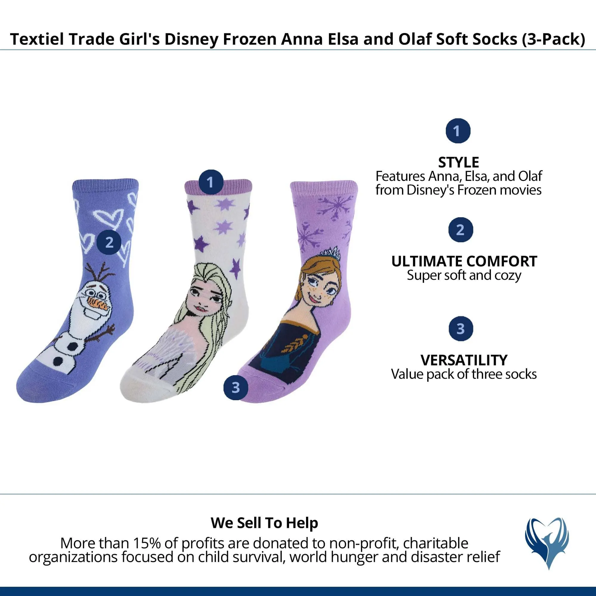 Textiel Trade Girl's Disney Frozen Anna  Elsa and Olaf Soft Socks (3-Pack)