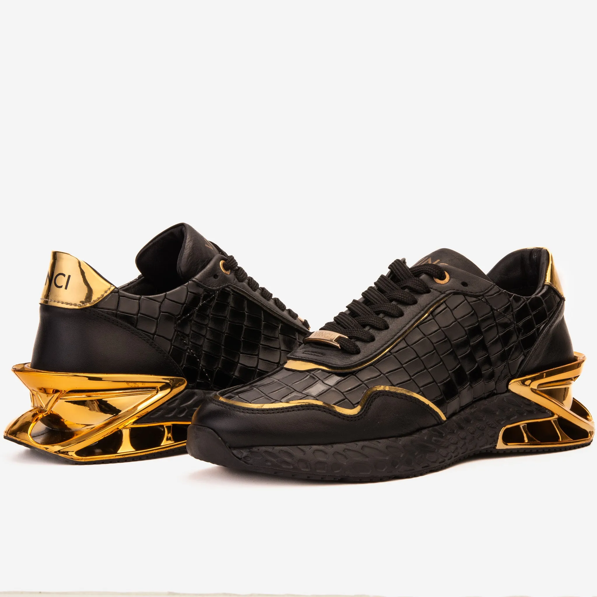 The Bellagio Black & Gold Leather Men Sneaker