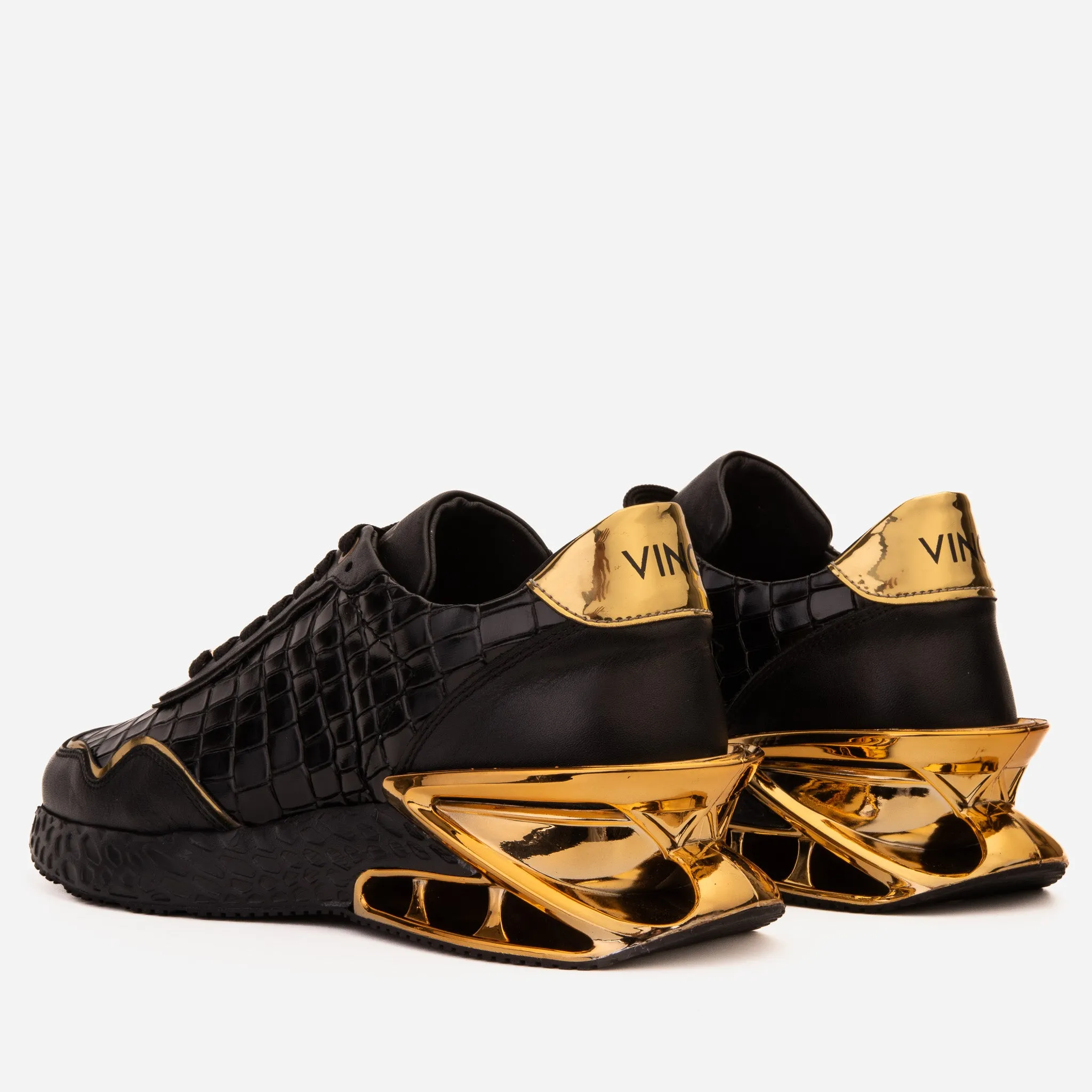 The Bellagio Black & Gold Leather Men Sneaker