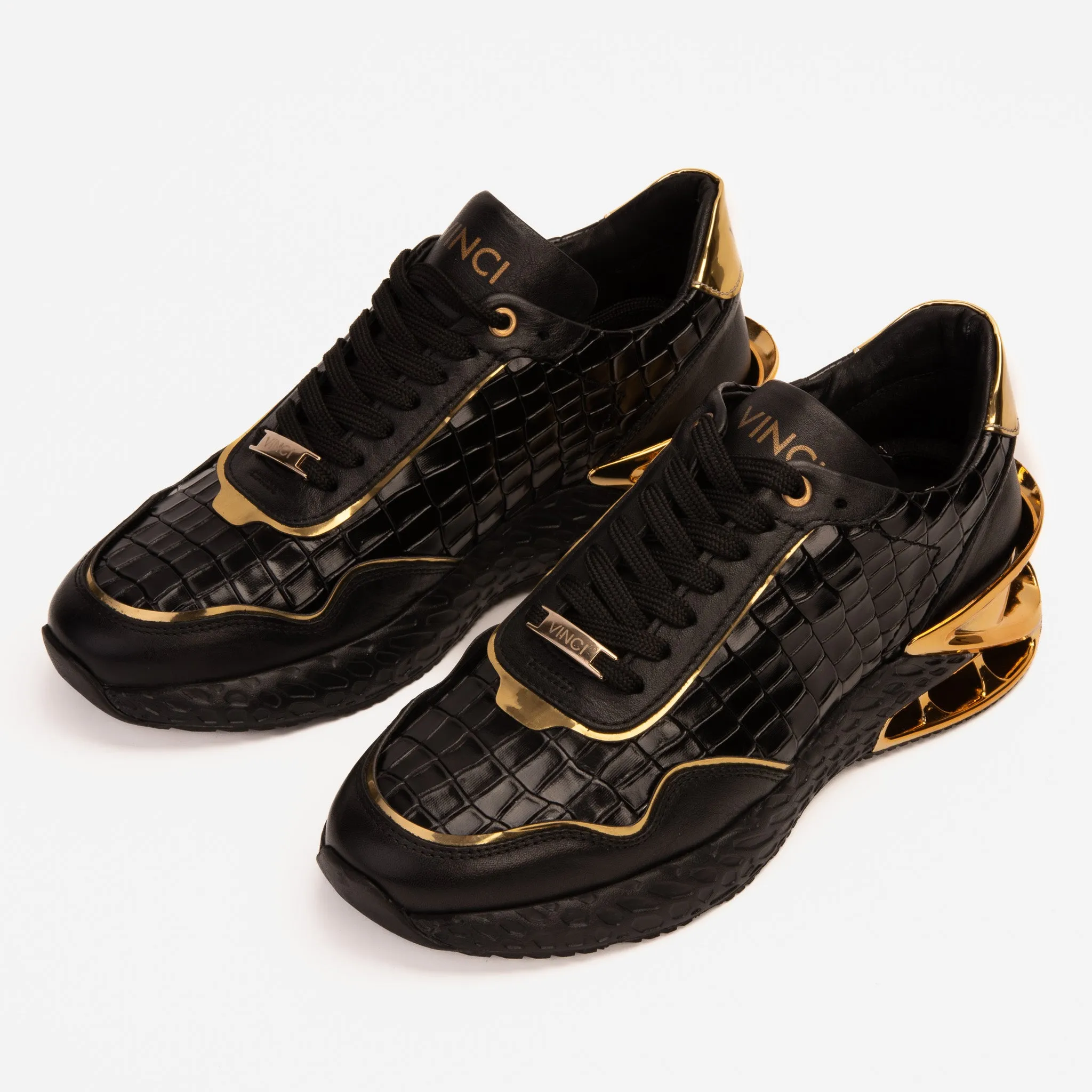 The Bellagio Black & Gold Leather Men Sneaker