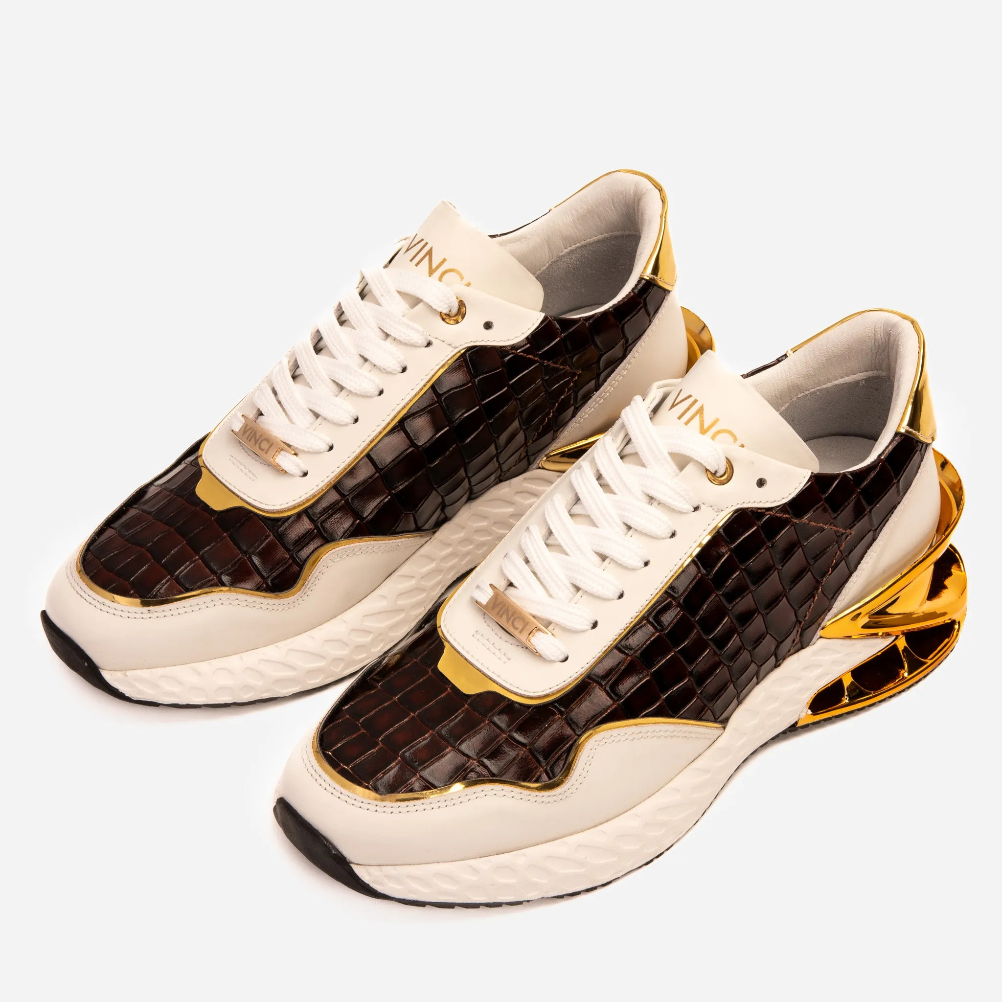 The Bellagio White & Gold Leather Men Sneaker