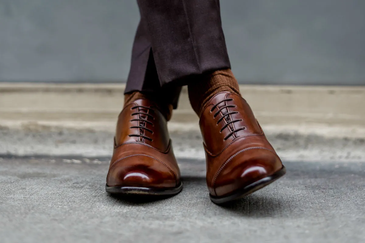 The Cagney II Stitched Cap-Toe Oxford - Marrone