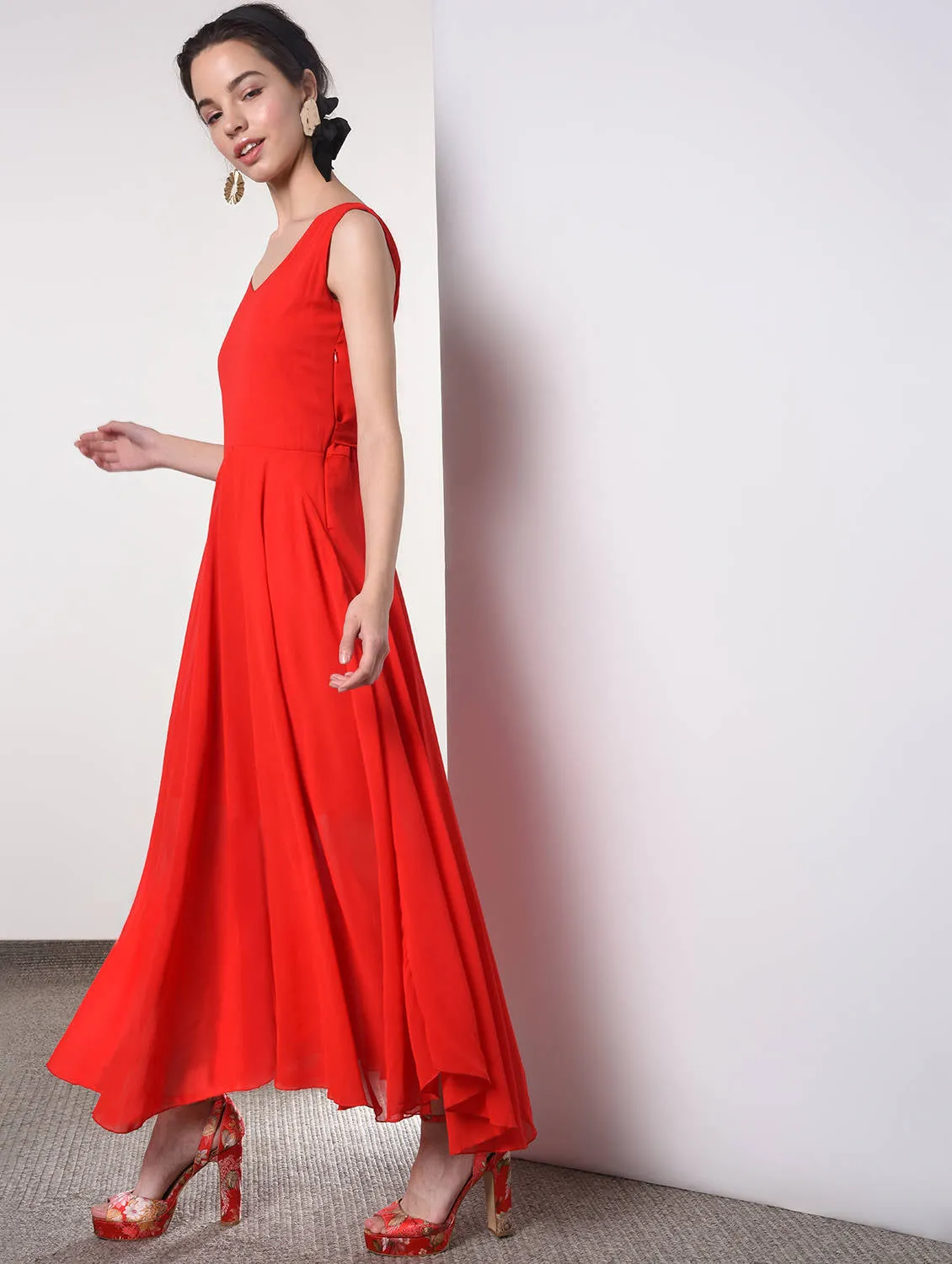 Tie back asymmetric maxi dress