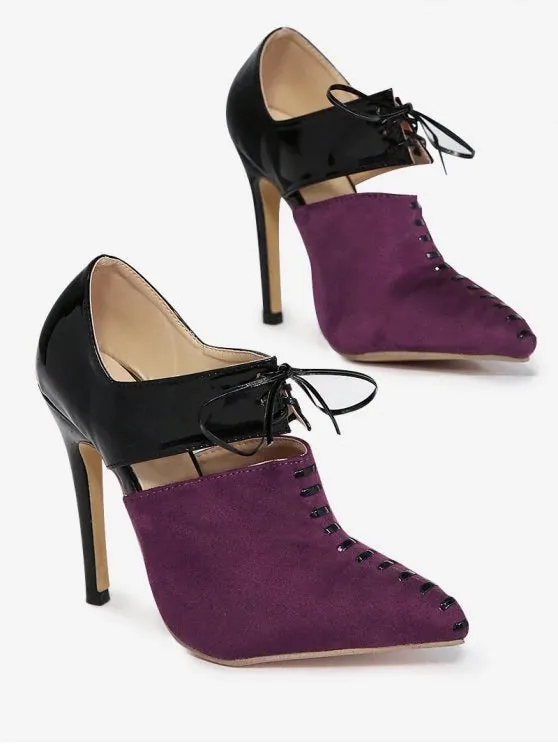 Trendy Tie Up Stiletto Heel Two Tone Pumps