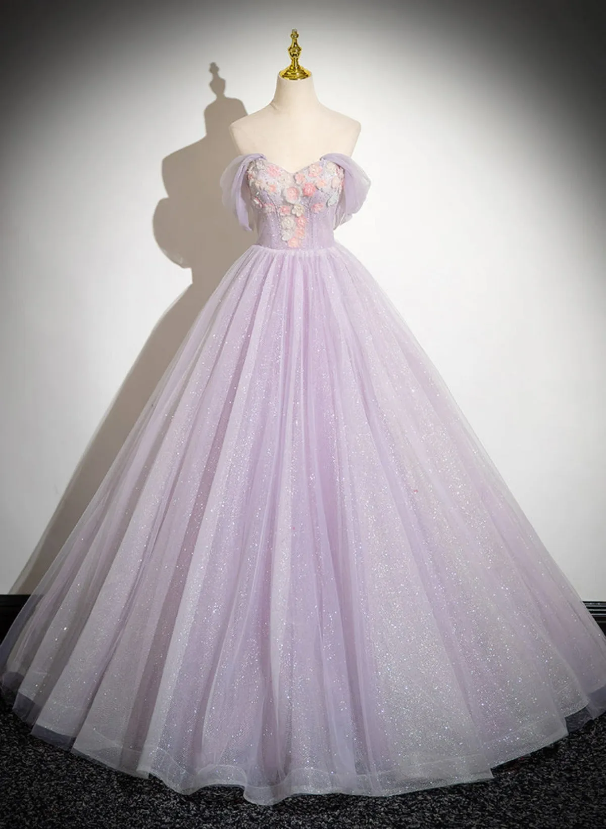 Uniwim 2024 Lavender Tulle Sweetheart Off Shoulder Long Formal Dress, Lavender Prom Dress