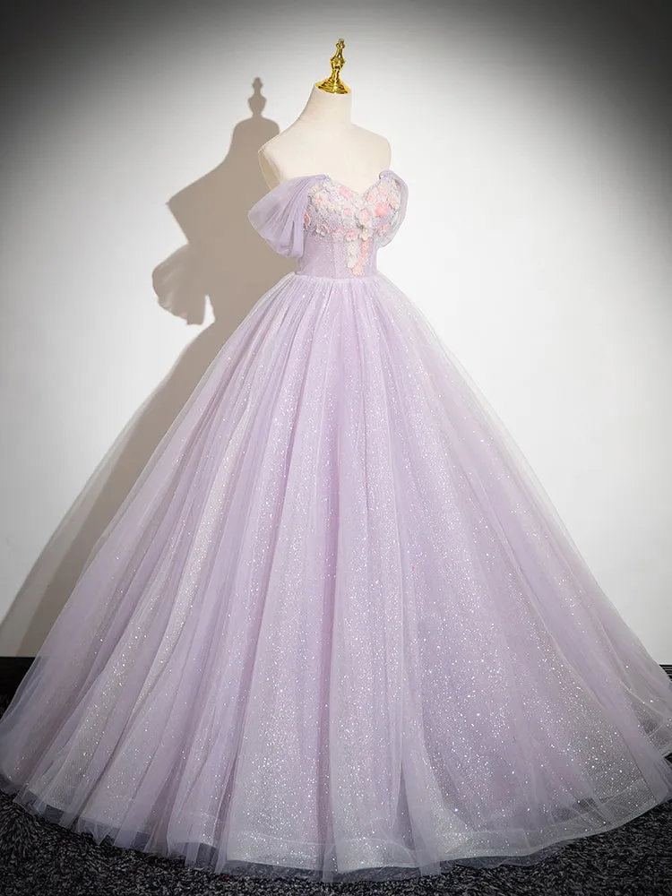 Uniwim 2024 Lavender Tulle Sweetheart Off Shoulder Long Formal Dress, Lavender Prom Dress