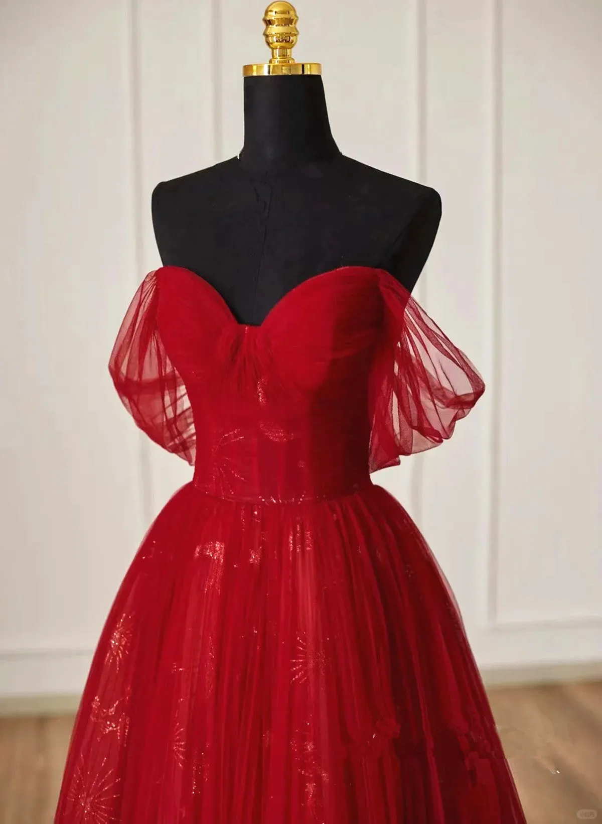 Uniwim 2024 Lovely Wine Red Tulle Sweetheart Off Shoulder Prom Dress, Wine Red Long Party Dress