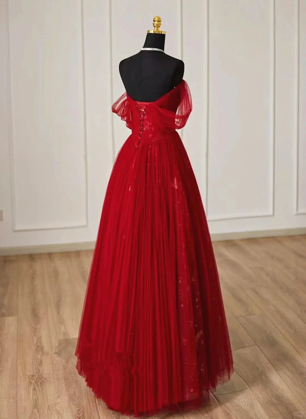 Uniwim 2024 Lovely Wine Red Tulle Sweetheart Off Shoulder Prom Dress, Wine Red Long Party Dress