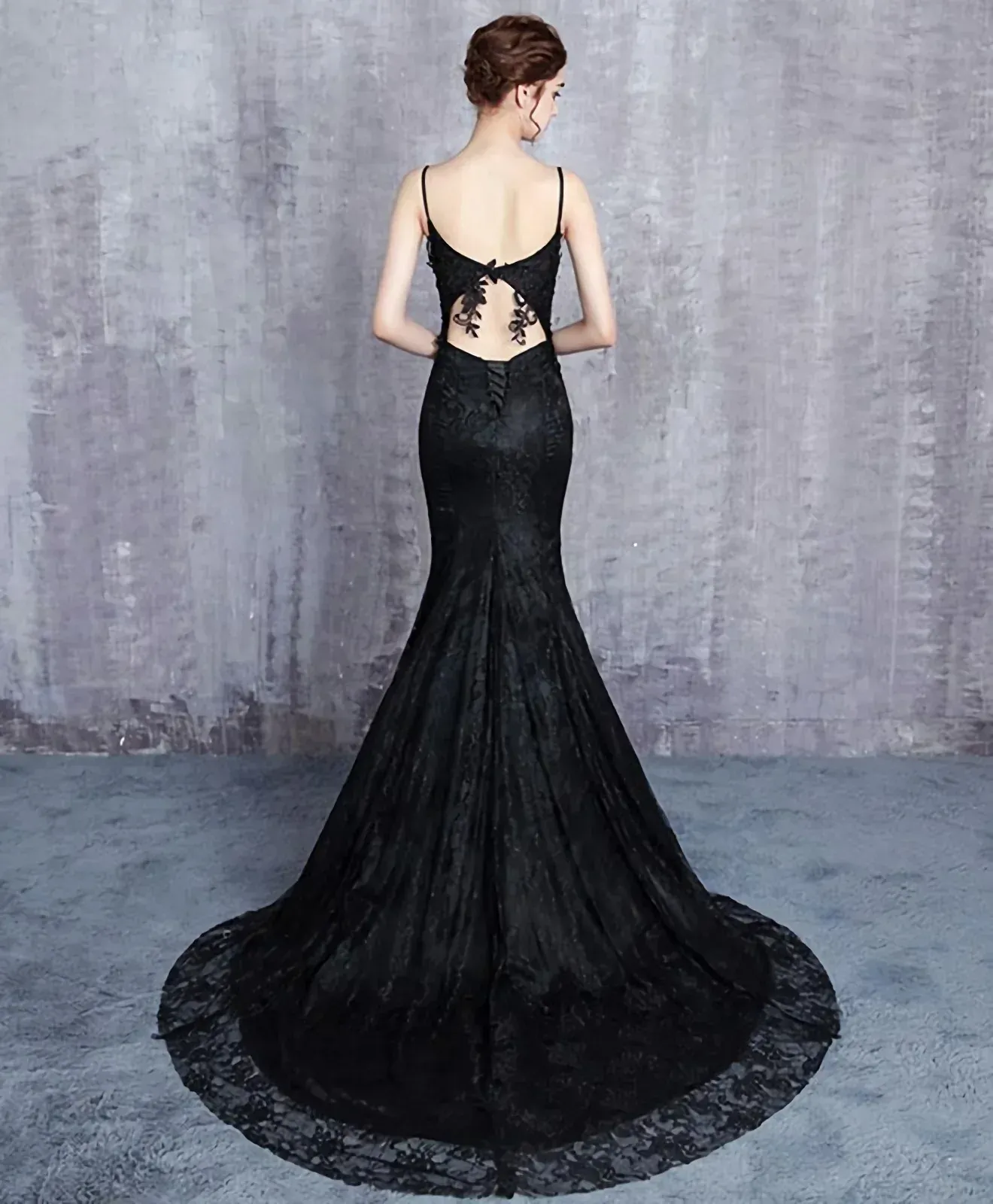 Uniwim Beautiful Mermaid Black Straps Long Formal Dress, Black Evening Dress Prom Dress