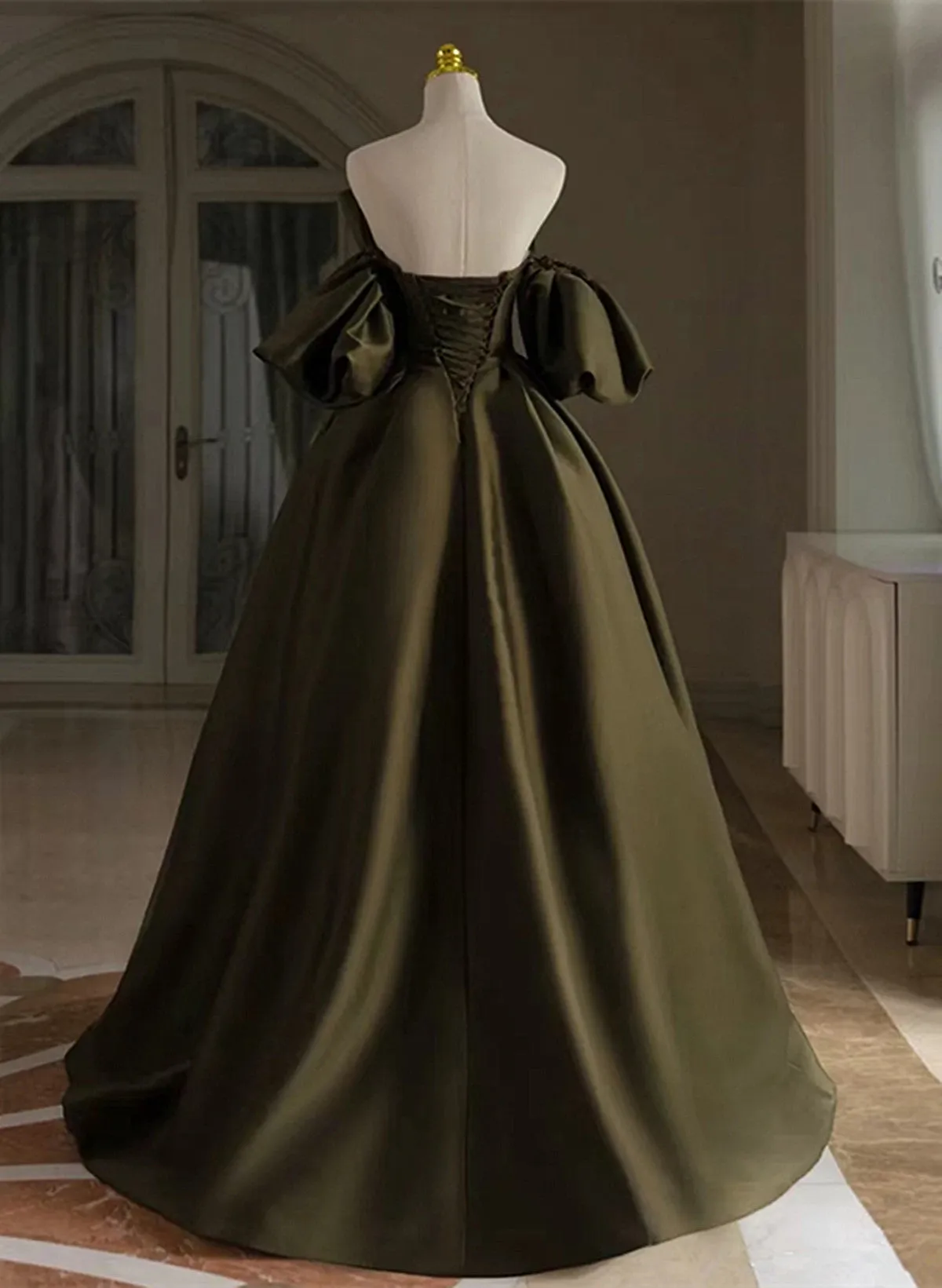 Uniwim Green Satin Off Shoulder Long Formal Dress, Simple Satin Green Prom Dress Evening Dress