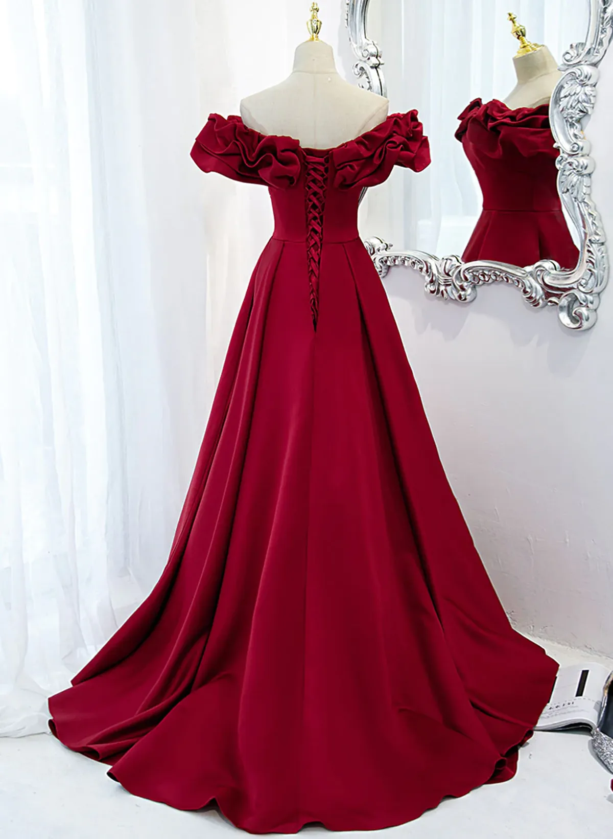 Uniwim Off Shoulder Wine Red Sweetheart Long Party Dress, Wine Red Prom Dress Evening Dress