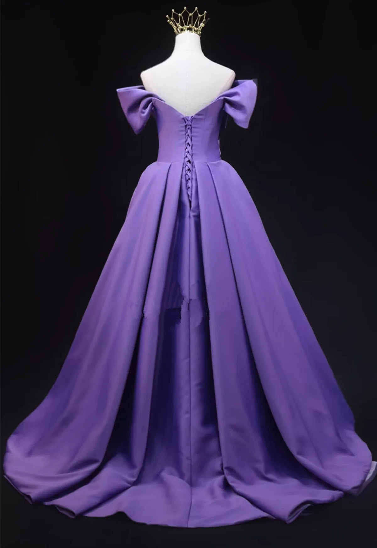 Uniwim Purple Satin A-line Off Shoulder Long Party Dress, Purple Evening Dress Prom Dress