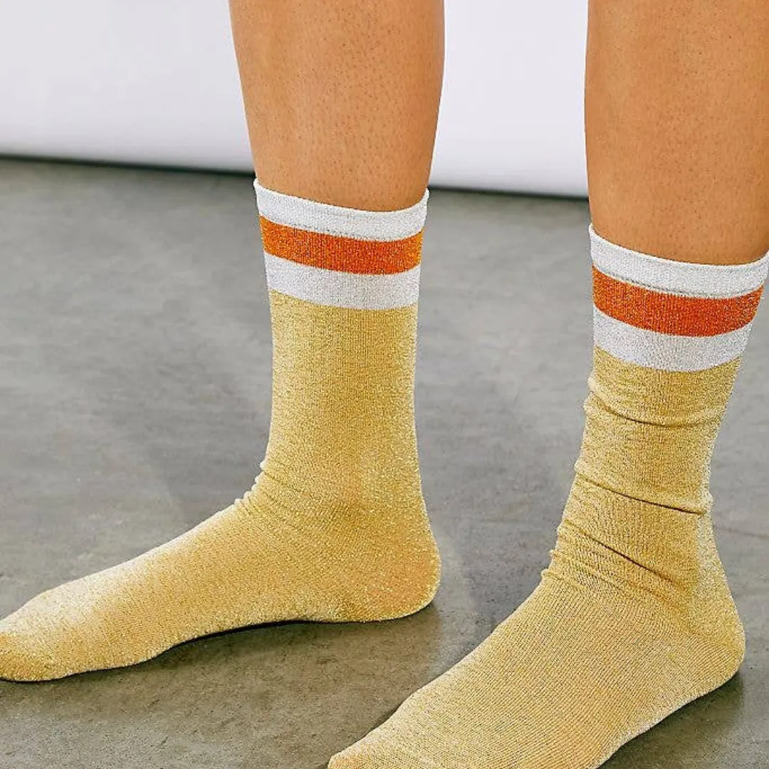 Varsity Lurex 3/4 Sock - Gold.