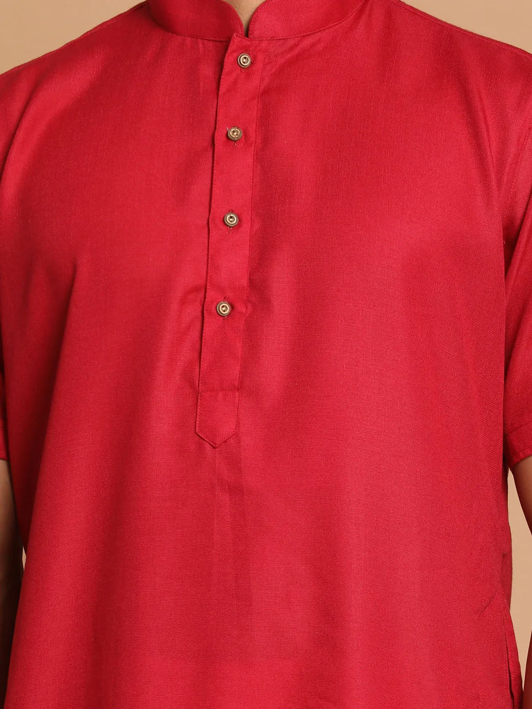 VASTRAMAY Men's Maroon Kurta with White Pyjama