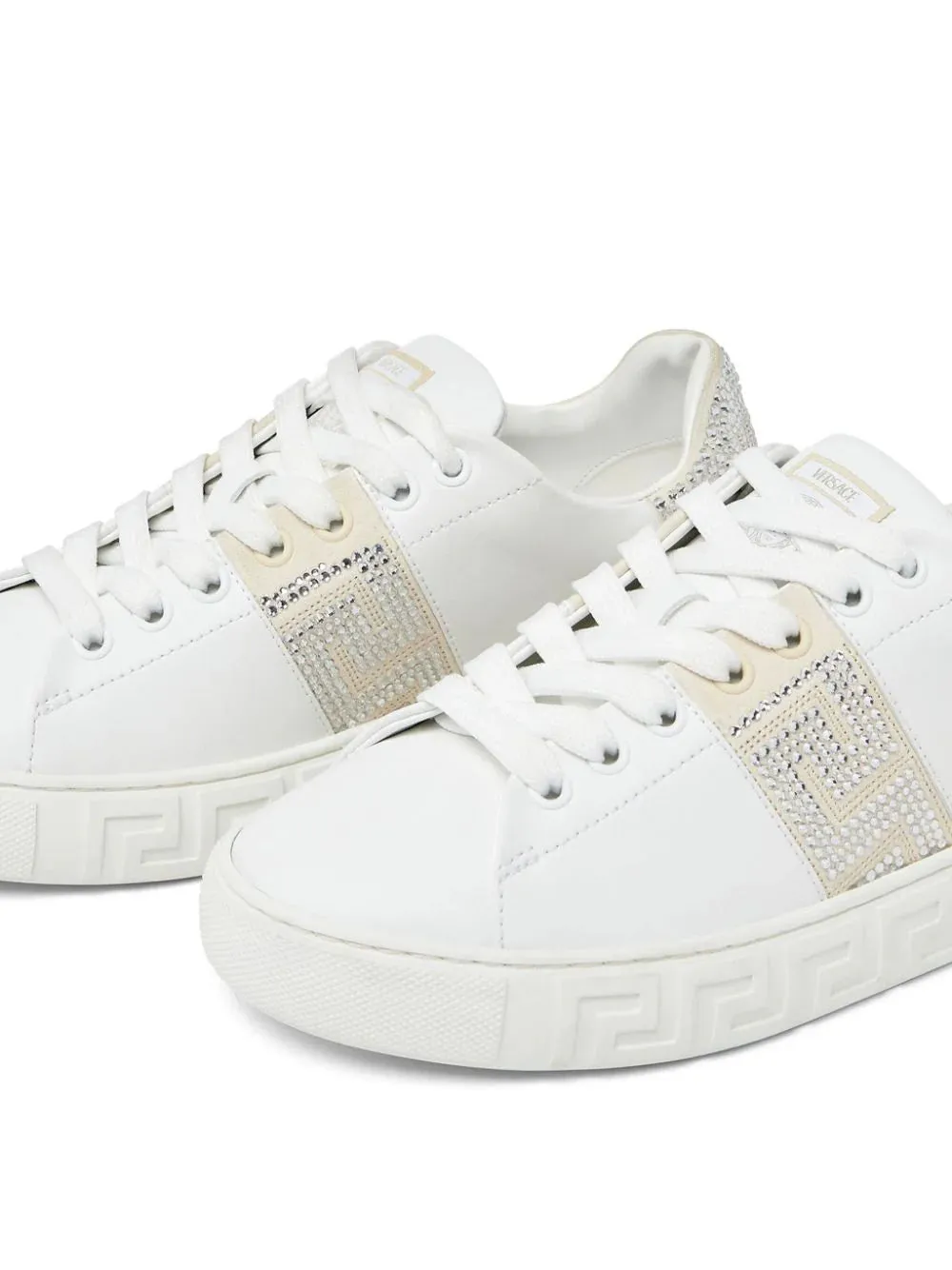 Versace White Crystal Greca Sneakers