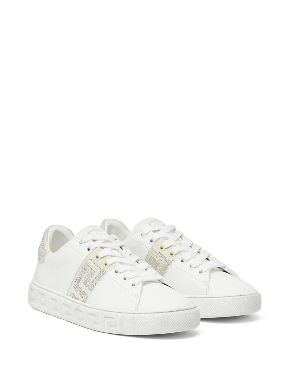 Versace White Crystal Greca Sneakers