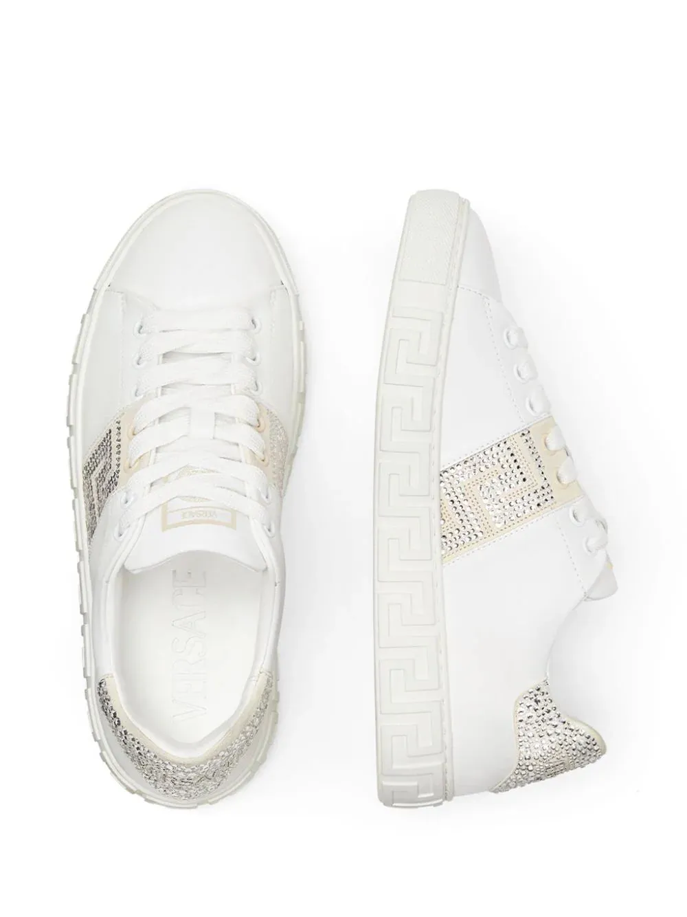 Versace White Crystal Greca Sneakers