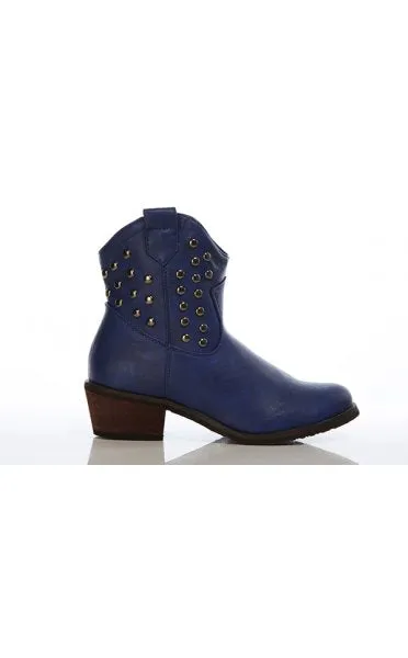 Vintage Style Blue Studded Cowboy Boots