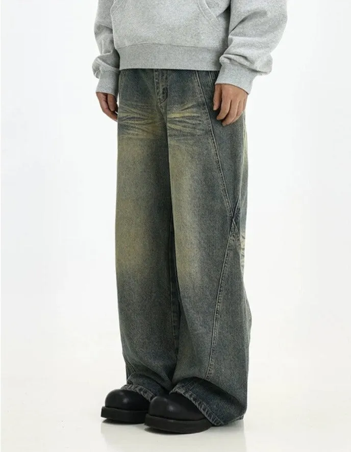 Vintage Wash Straight Leg Denim Jeans