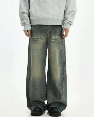 Vintage Wash Straight Leg Denim Jeans