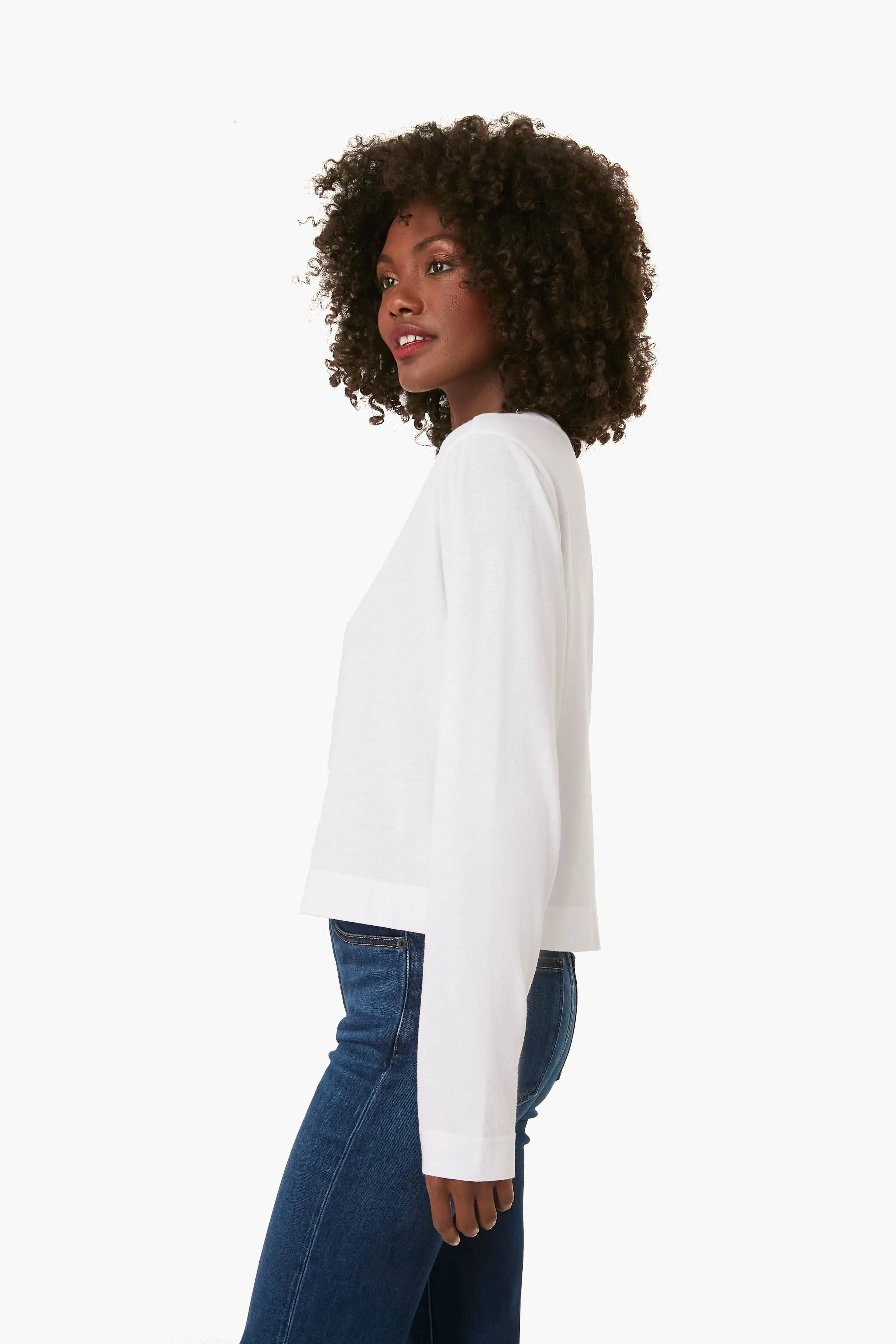 White Lupita Crop Long Sleeve Shirt