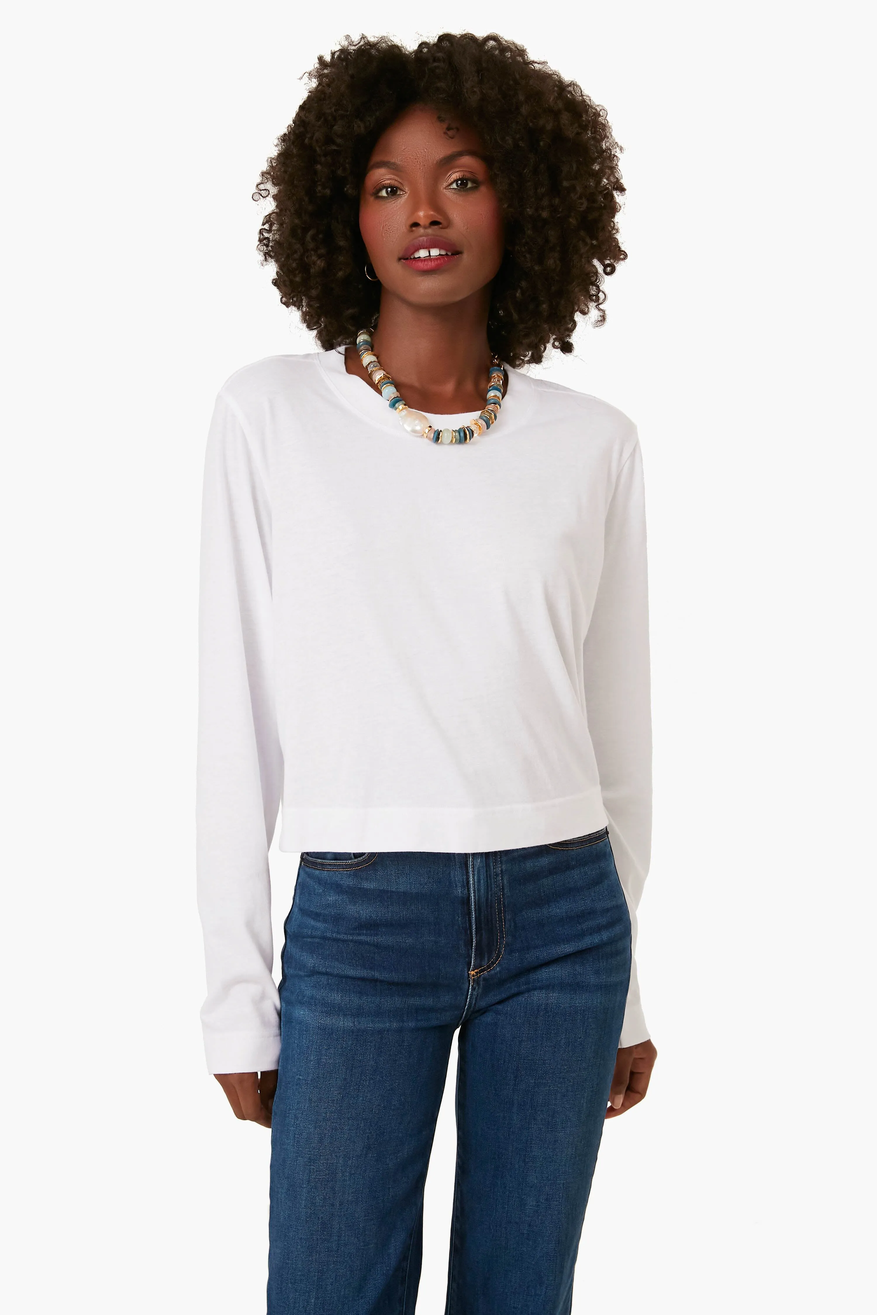 White Lupita Crop Long Sleeve Shirt