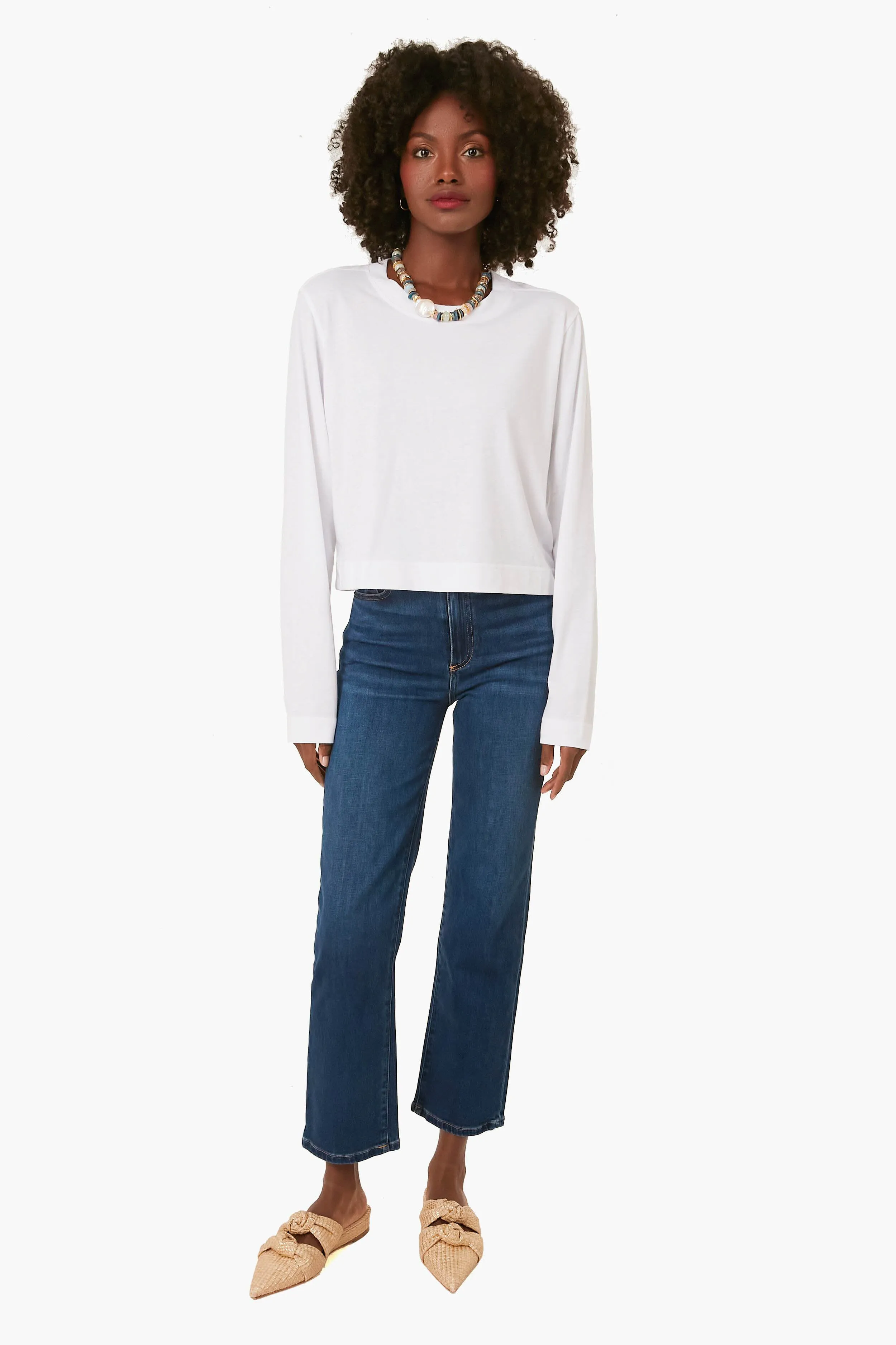 White Lupita Crop Long Sleeve Shirt