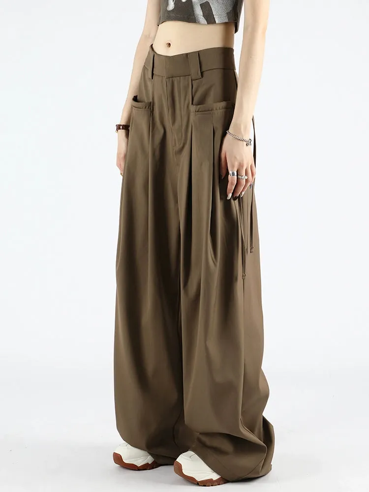 Wide Leg Suit Pants with Drawstring Waist Detail