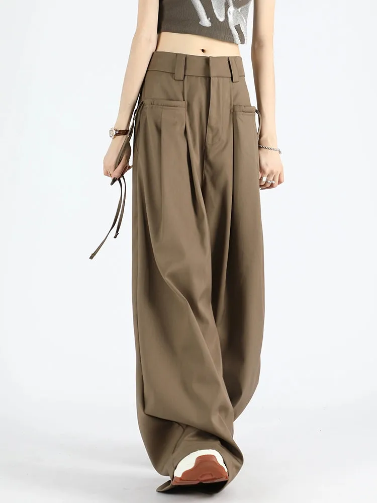 Wide Leg Suit Pants with Drawstring Waist Detail