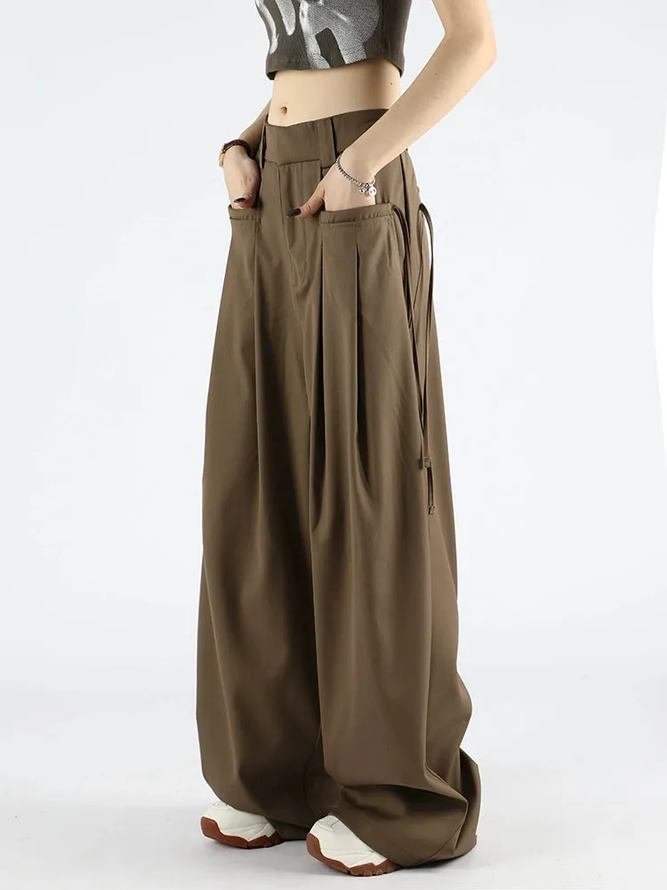 Wide Leg Suit Pants with Drawstring Waist Detail