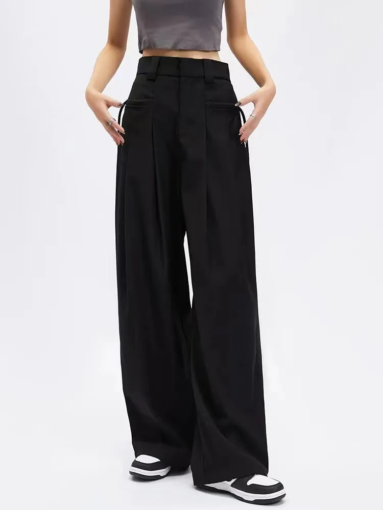 Wide Leg Suit Pants with Drawstring Waist Detail