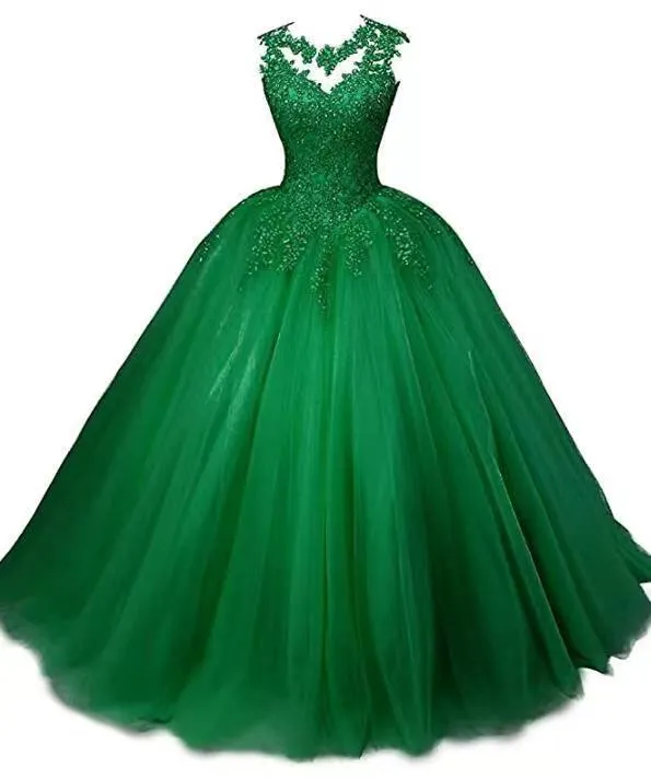 Women Beaded Lace Quinceanera Dresses Sweet 16 Appliques Prom Ball Gown