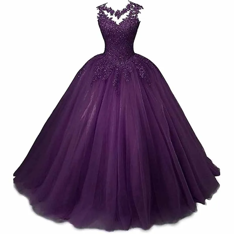 Women Beaded Lace Quinceanera Dresses Sweet 16 Appliques Prom Ball Gown