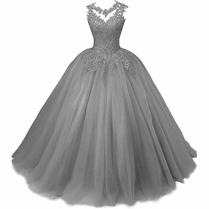 Women Beaded Lace Quinceanera Dresses Sweet 16 Appliques Prom Ball Gown