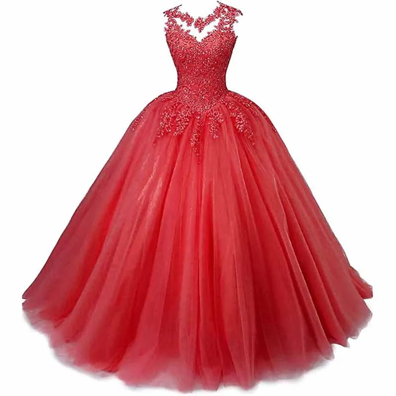 Women Beaded Lace Quinceanera Dresses Sweet 16 Appliques Prom Ball Gown