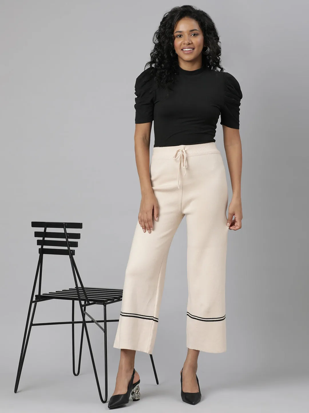 Women Beige Parallel Trouser