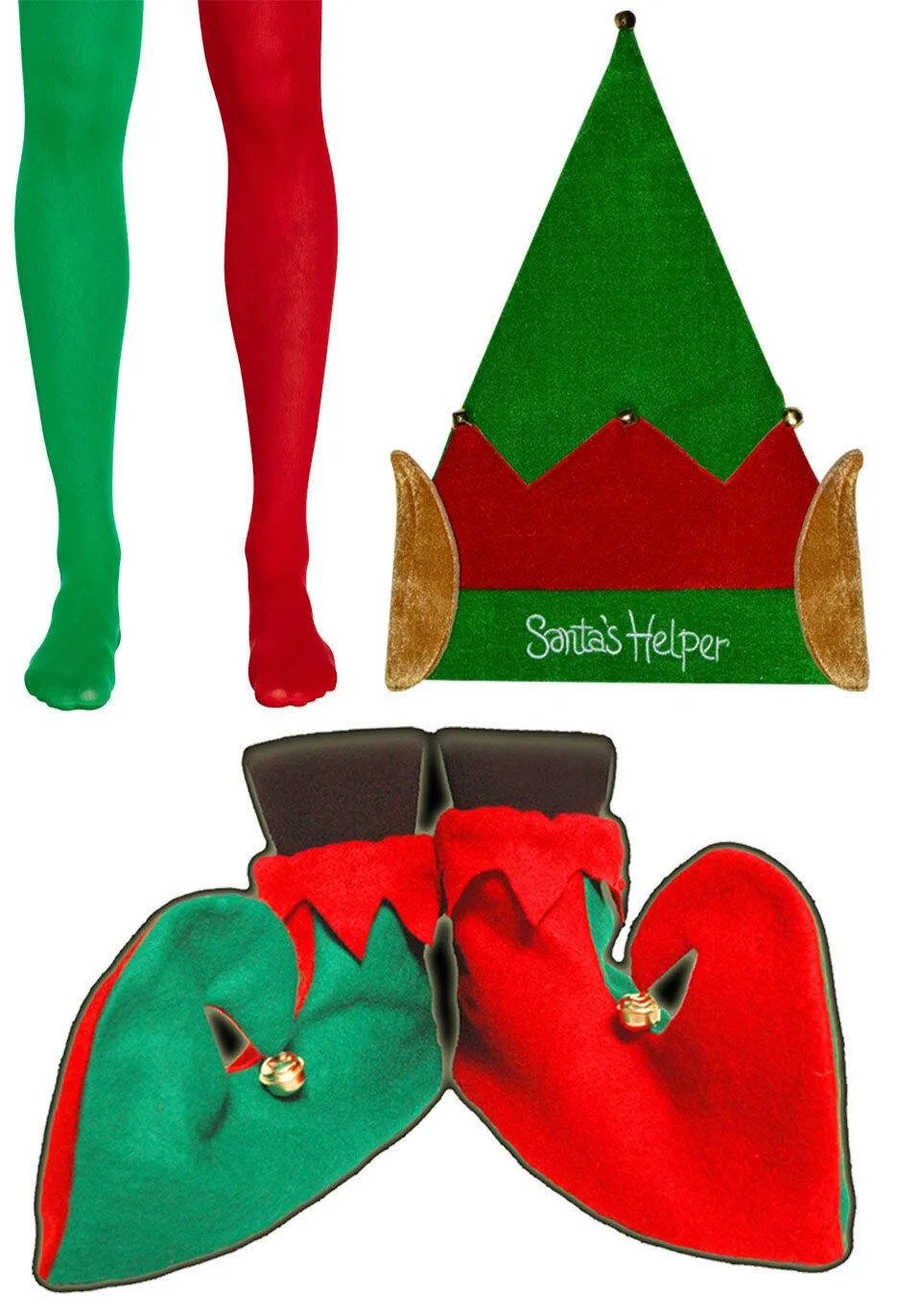 WOMEN ELF SANTAS HELPER HAT SHOES TIGHTS CHRISTMAS FANCY DRESS