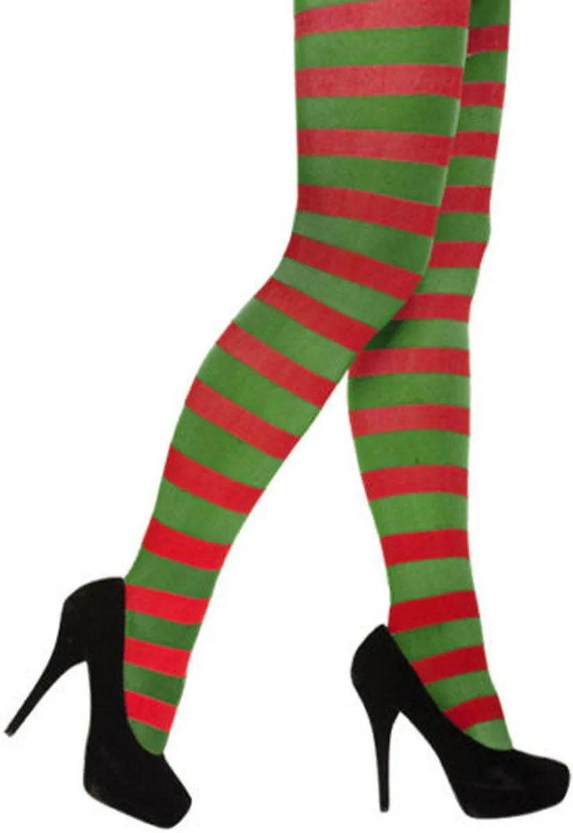 WOMEN ELF SANTAS HELPER HAT SHOES TIGHTS CHRISTMAS FANCY DRESS