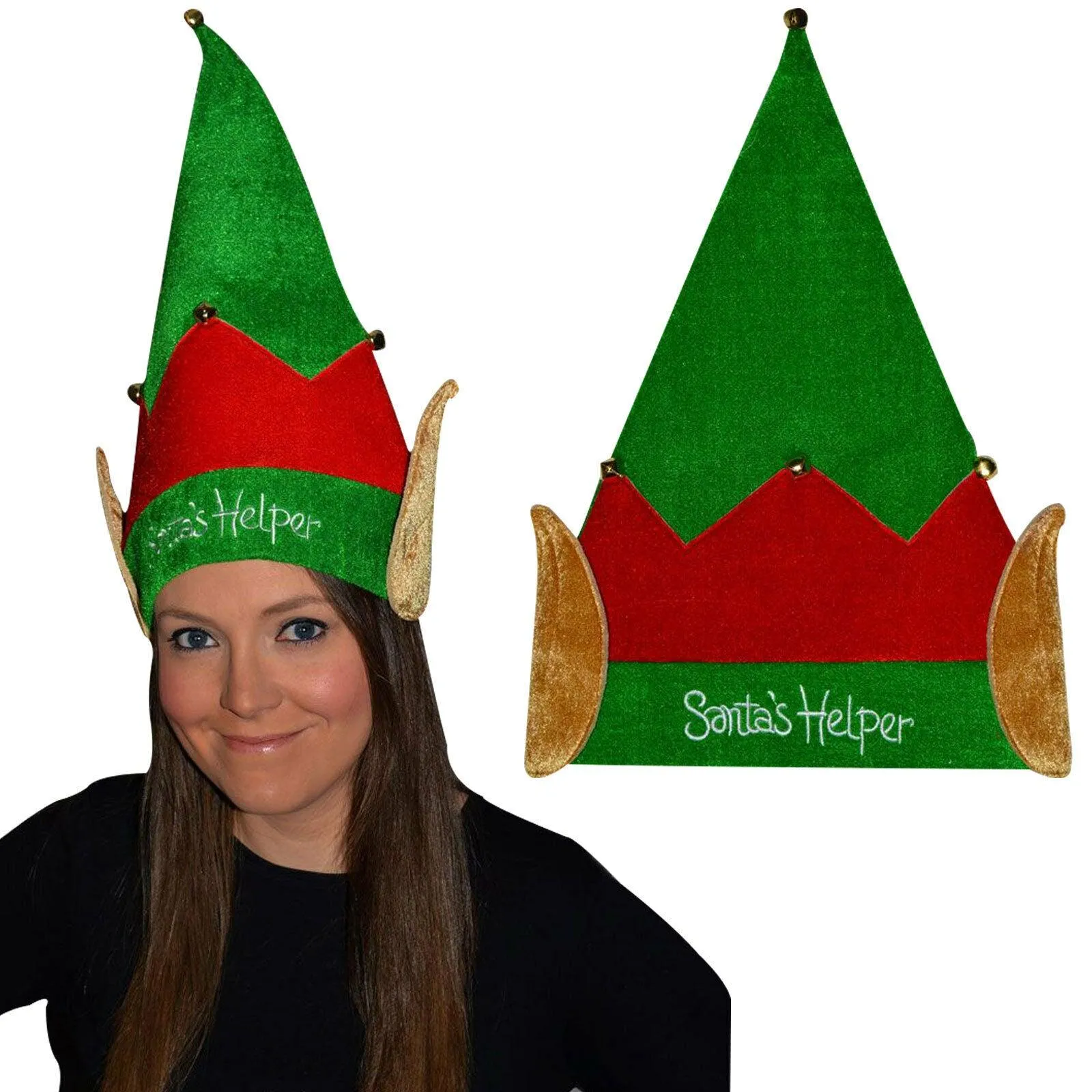 WOMEN ELF SANTAS HELPER HAT SHOES TIGHTS CHRISTMAS FANCY DRESS