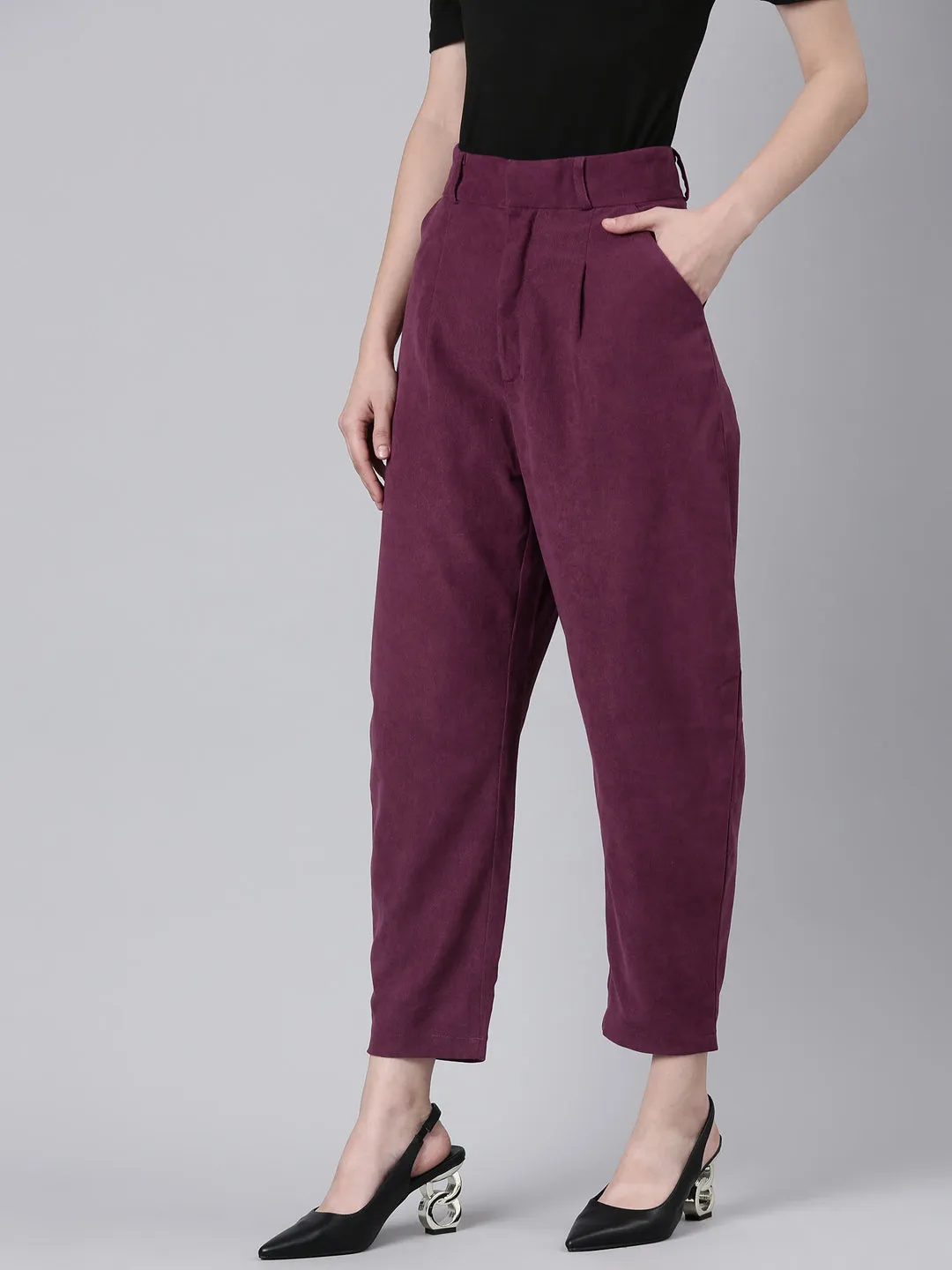 Women Violet Solid Trouser