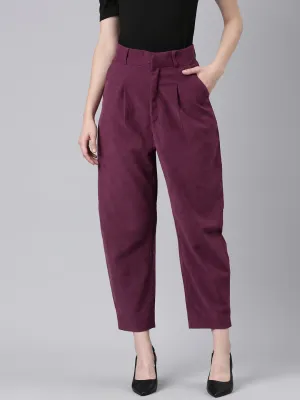 Women Violet Solid Trouser