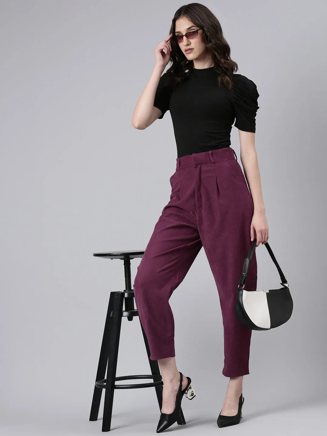 Women Violet Solid Trouser