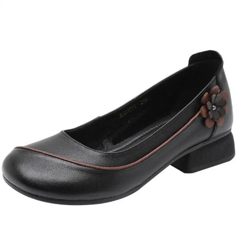 Women's Casual Leather Dress Shoes: Low Heel Sandal - KZ333